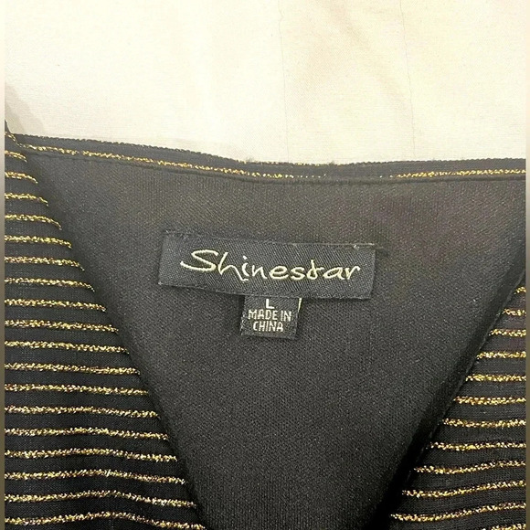 Shinestar black & metallic gold striped dressy tank, large - Picture 3 of 9
